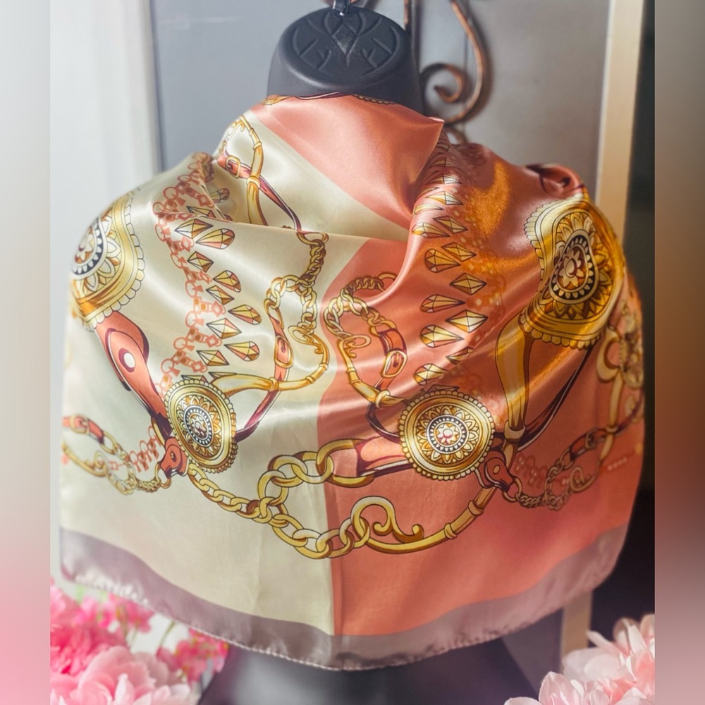 Elle Pink & Cream Baroque Satin Scarf